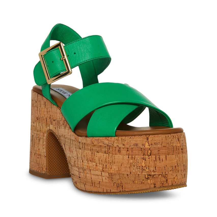 Sandalias de Plataforma Steve Madden Palmer Cuero Mujer Verde | ES XPE963